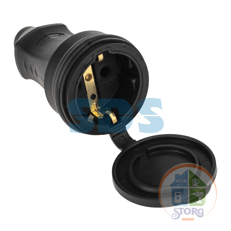 Розетка переносная влагозащищенная с крышкой 2P+PE 230V, 16 А, IP44 каучук PROconnect