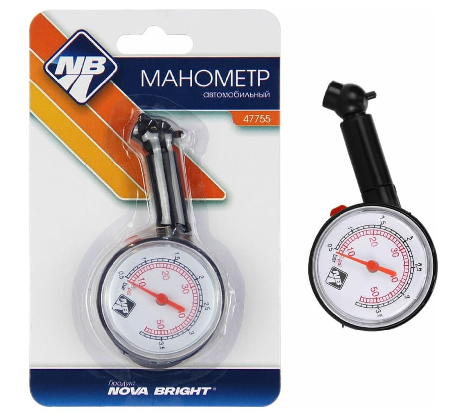 Манометр шинный "Nova Bright" в блистере, до 3.5 атм.(47755) /50