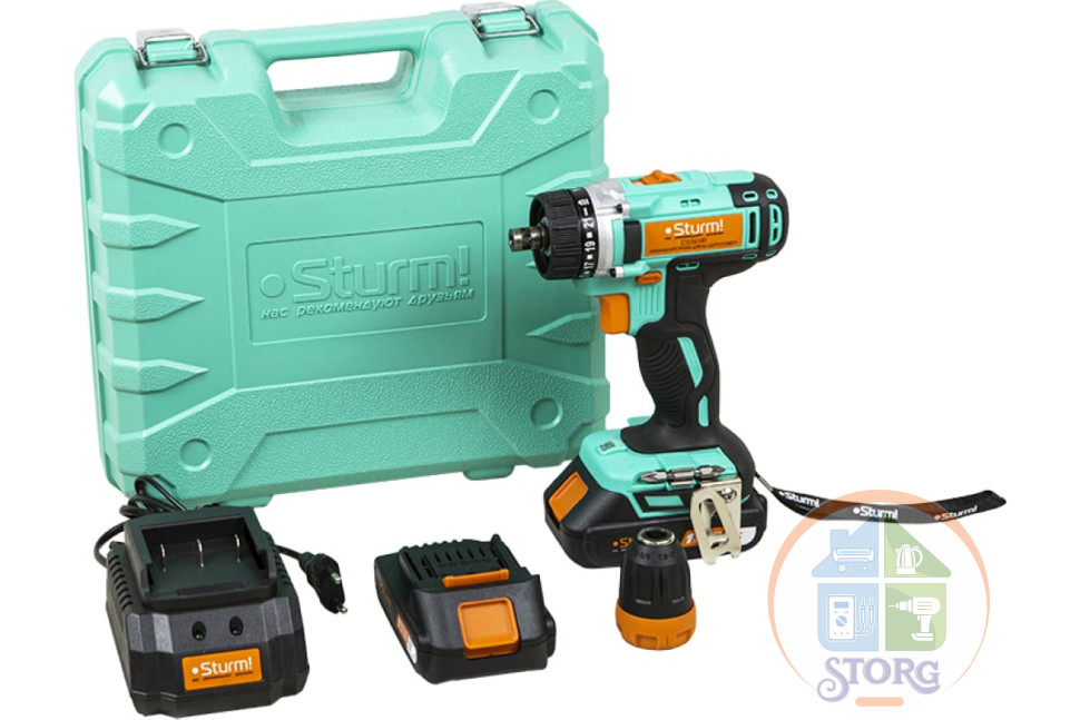 Дрель аккумуляторная Sturm! CD3618T, 18 В, 1BatterySystem, 2 акк. 2,0Ач,съемный патрон, кейс