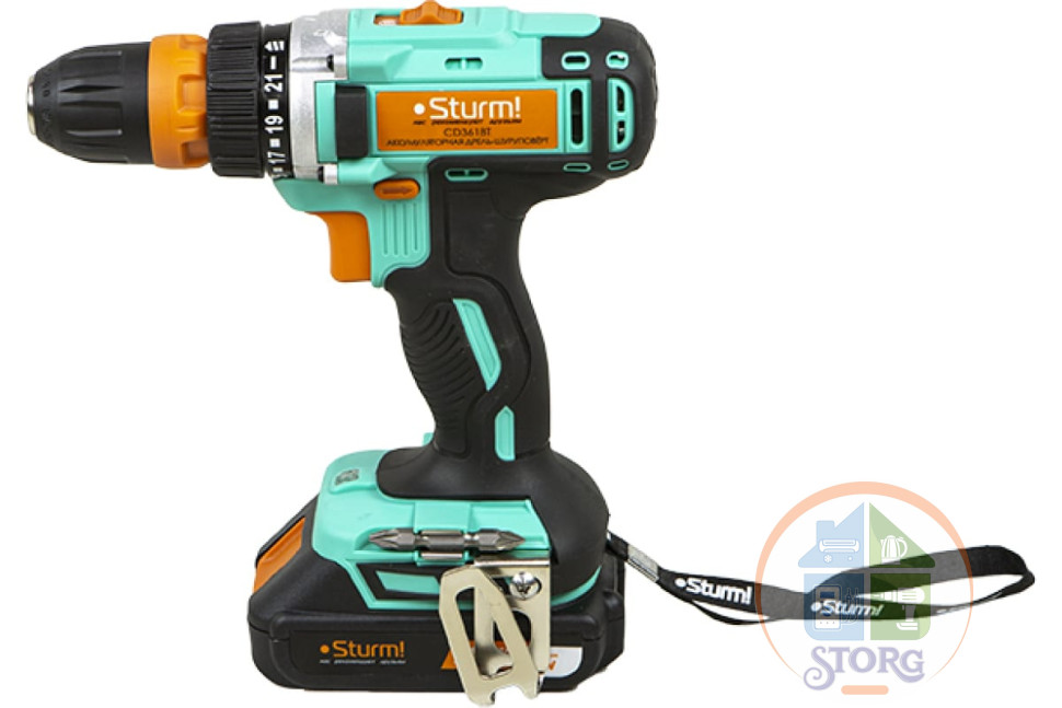 Дрель аккумуляторная Sturm! CD3618T, 18 В, 1BatterySystem, 2 акк. 2,0Ач,съемный патрон, кейс