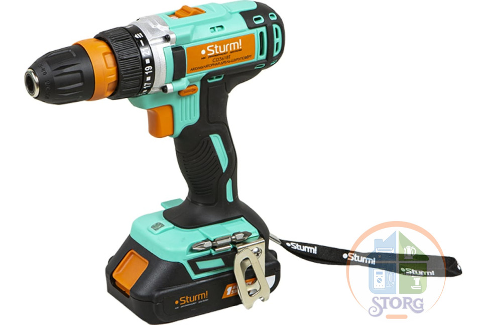 Дрель аккумуляторная Sturm! CD3618T, 18 В, 1BatterySystem, 2 акк. 2,0Ач,съемный патрон, кейс