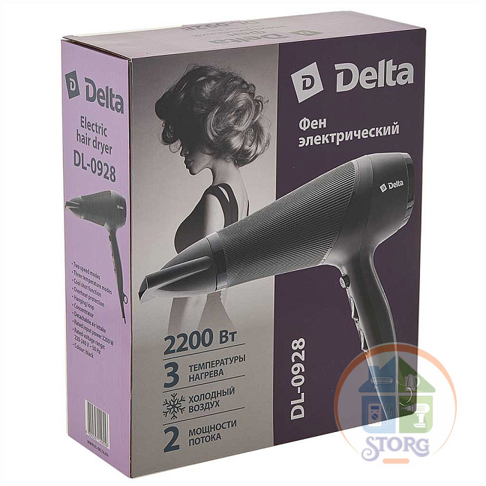 Фен DELTA DL-0928, черный, холодный воздух, 2200 Вт