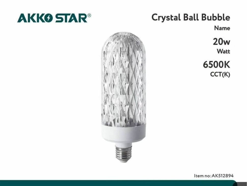 Светодиодная лампа AKKOSTAR E27-20W/1800lum (6500K) AC85-265V "хрусталь-суженная"