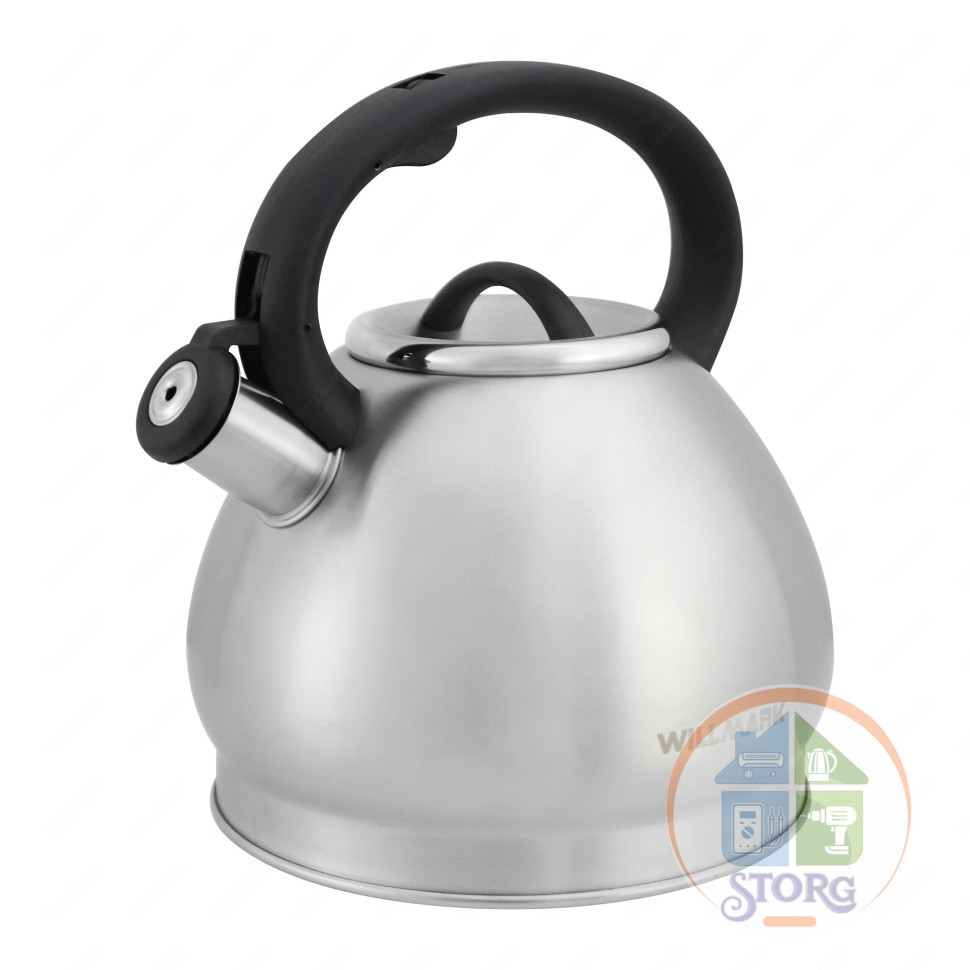 Чайник металлический WILLMARK WTK-4221SS, матовый, 3.5л, со свистком, нейлон.ручка, техн.Easy spout open