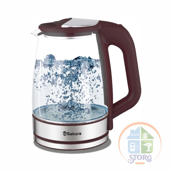 Чайник электрический SAKURA SA-2722BR, темный шоколад, 2.2 л, стекло, подсветка