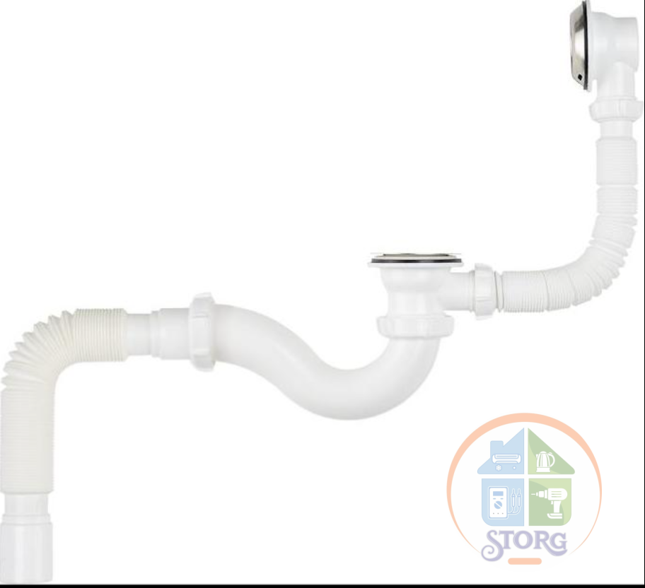 Сифон для ванны AQUANT V155-30-MR (1 1/2x40 прямоточный с мет. решеткой с переливом с гофротрубой)