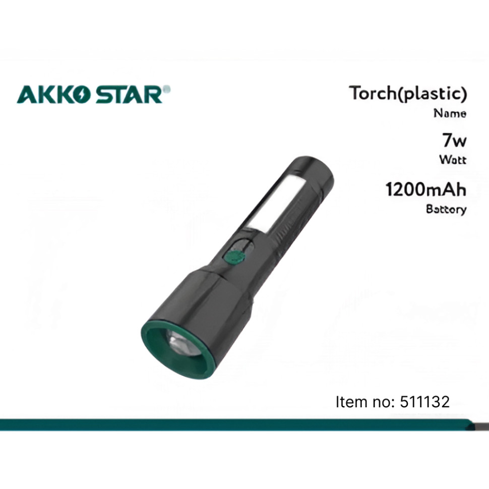 Ручной светодиодный фонарь AKKOSTAR телескопический с боковым светом 7W/370lm 1200mAh (120х24х18мм) Type-c (долька.40шт)
