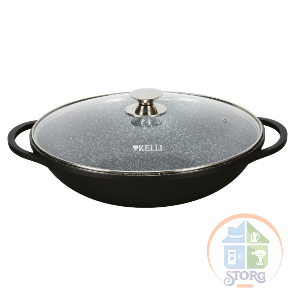 Сковорода-ВОК KELLI KL-4602-36, d-36см, объем 7л, антипригарное мраморное покрытие