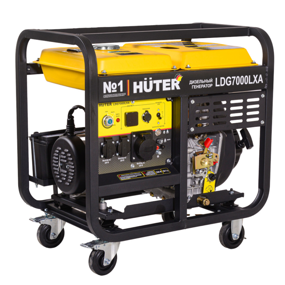 Генератор дизельный Huter LDG 7000LXА (5/5.5кВт, 1-фаза, 4-такт., AVR, руч./эл.старт., мед.обмотка) Генератор дизельный Huter LDG 7000LXА (5/5.5кВт, 1-фаза, 4-такт., AVR, руч./эл.старт., мед.обмотка)