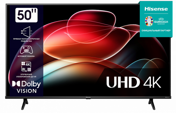 50" Телевизор Hisense 50A6K UHD 4K (3840x2160), DLED, Smart TV, голосмовой помощник Amazon Alexa