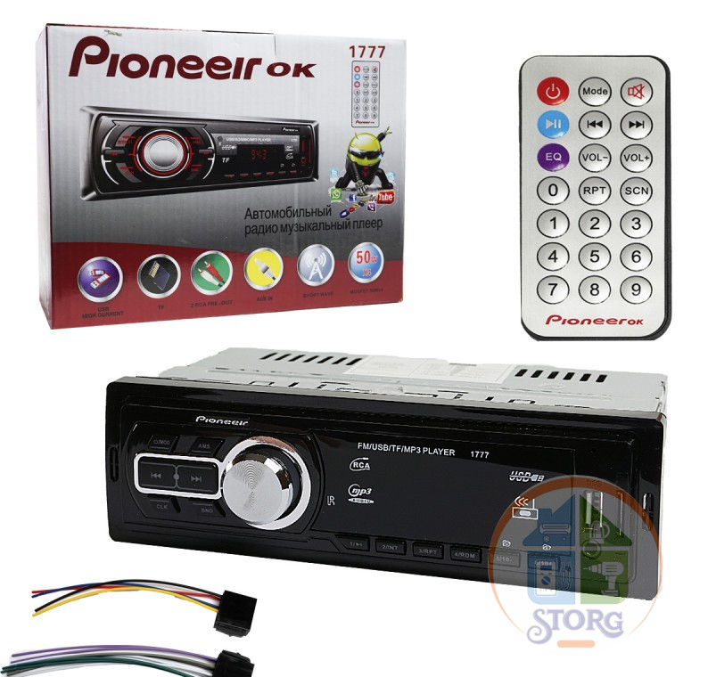 Автомагнитола Pioneeir.ok  LED-1777 4*50Вт/2USB/BT/TF/FM/ISO/2RCA