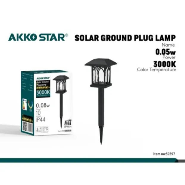 Садовый светильник уличный на солнечной батарее AKKOSTAR 10лм 600mAh IP44 3000K 11.7х11.7х43.7мм (уп.6шт)