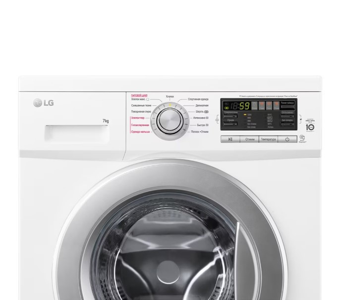 Стиральная машина LG F1296HDS1, Белый, 7кг, инверт. мотор с прямым привод., пар Steam™, 60x85x44