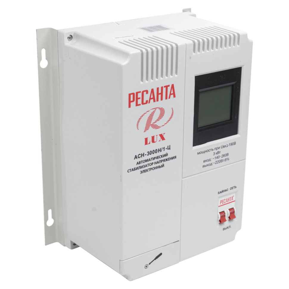 Стабилизатор напряжения релейный АСН- 3 000Н/1-Ц Ресанта Lux (настен., 3000Вт, 140-260В, КПД: 97 %, 1-фаза)