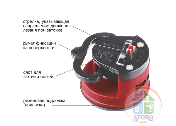 АКЦИЯ! Ножеточка SAKURA SA-6655R с вольфрамовым покрытием, резиновая подложка (присоска)