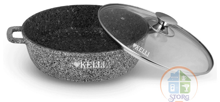 Сковорода-сотейник KELLI KL-4001-28, 5л, диаметр 28см, антипригарное мраморное покрытие