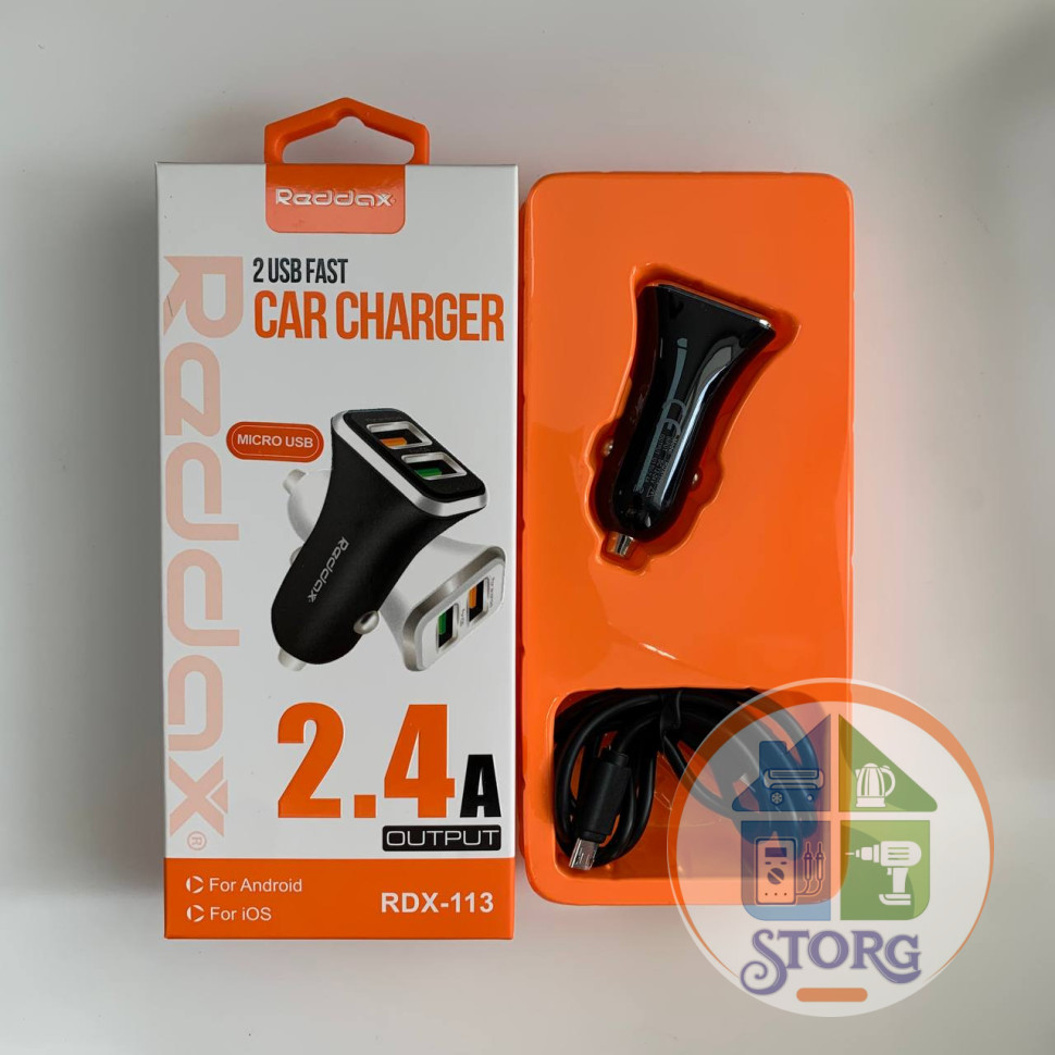 АЗУ Reddax RDX-113 5V2,4A 2*USB + кабель microUSB чёрный