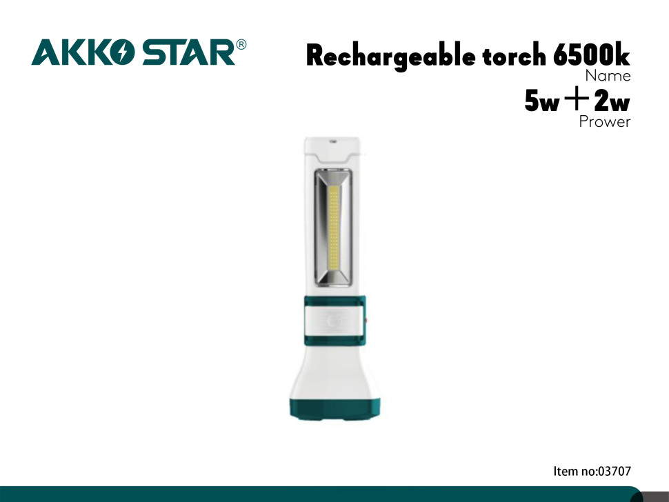Ручной светодиодный фонарь AKKOSTAR аккумуляторный AK2152 5W+2W 2-режима 1800mAh в блистере