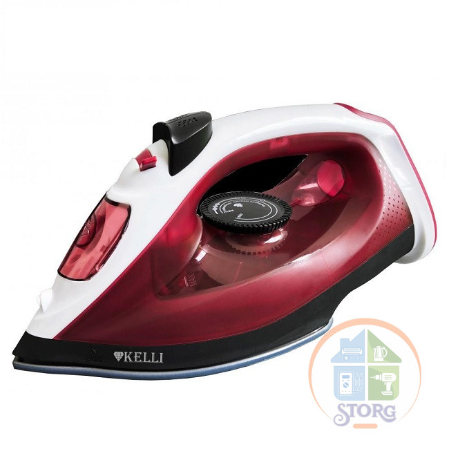 Утюг электрический KELLI KL-1652К, красный, 2200Вт, резерв. 150мл, с антипригарным покрытием
