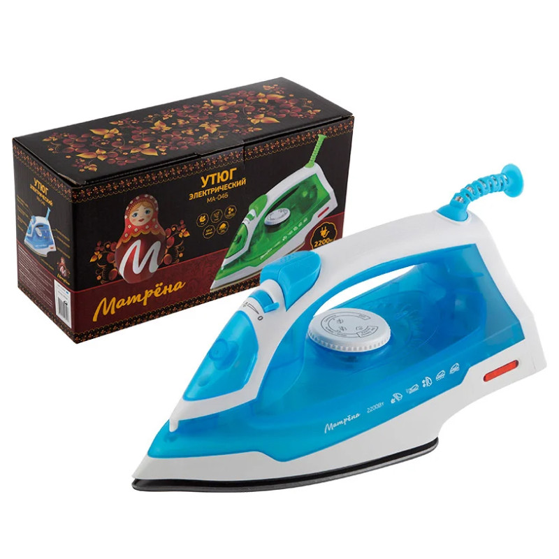 Утюг МАТРЁНА MA-046 Голубой; Мощность 2200Вт; Тефлоновая подошва