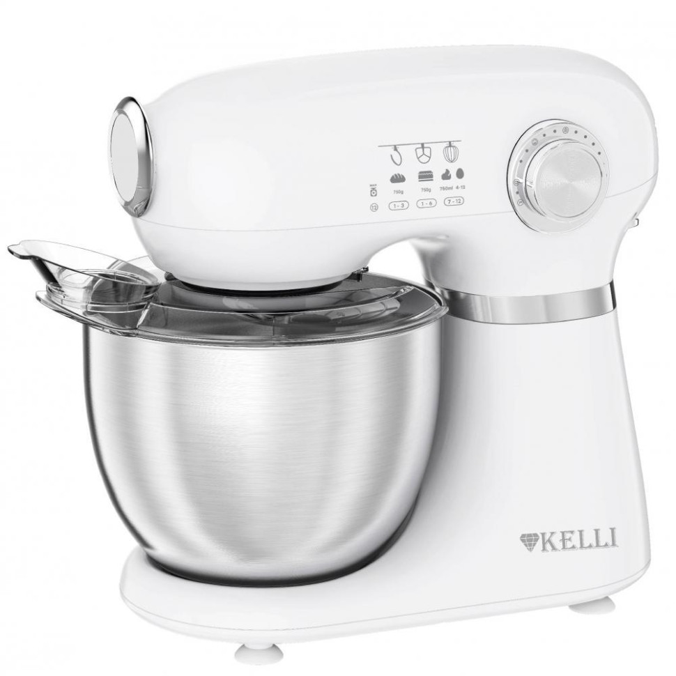 Миксер с чашей KELLI KL-5122Бел, Белый, 2000 Вт, чаша 5.5л, 12 реж., планет.вращ., низкий уров. шума