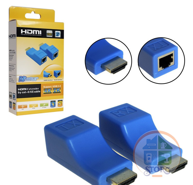 Удлинитель HDMI (Extender) по витой паре (RJ45) 30м (black)