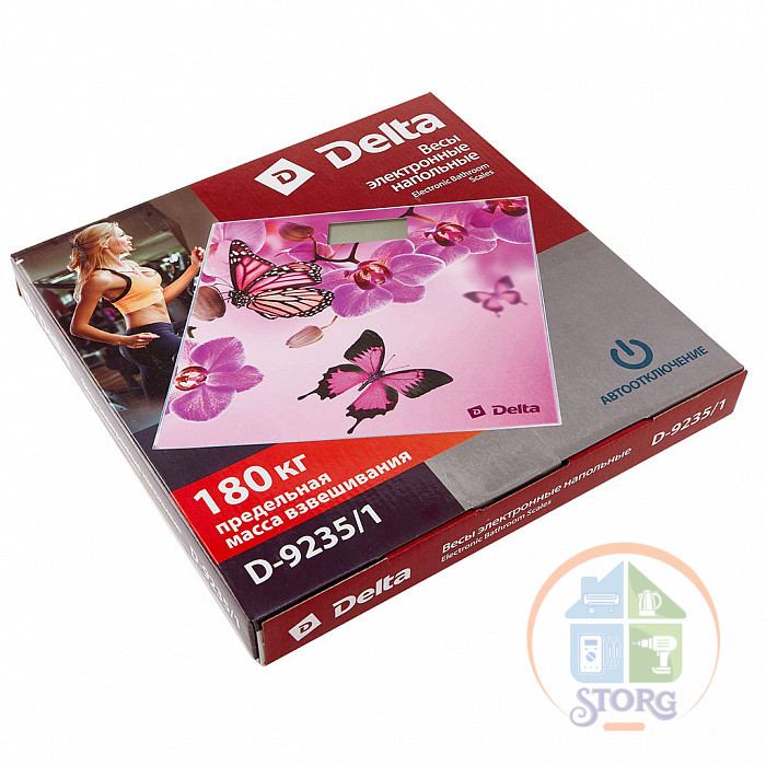 Весы напольные DELTA D-9235/1 "Бабочки в цветах", 180кг, размеры 26х26см