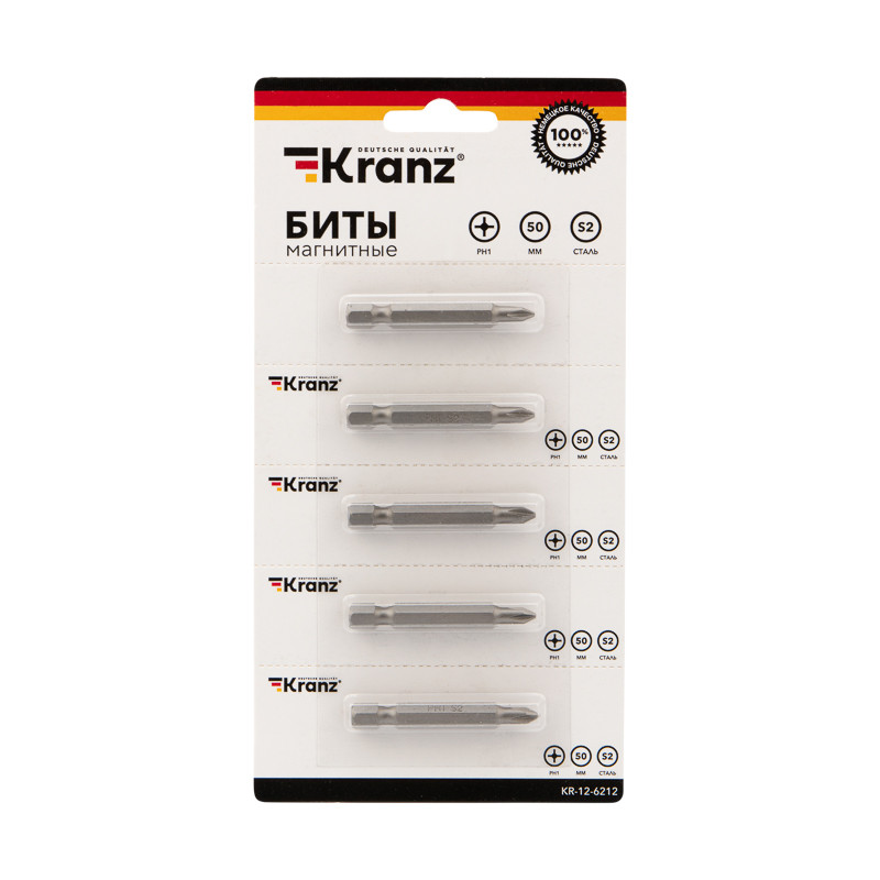 Бита для шуруповерта KRANZ PH 1x50 мм сталь S2 5 шт. (лента)