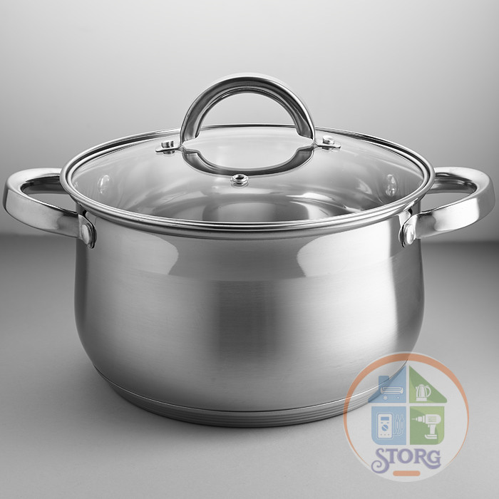 Кастрюля WEBBER BE-145/2 (Диаметр 20см; Объем 4.0л; Нерж.сталь; Стекл.крышка)
