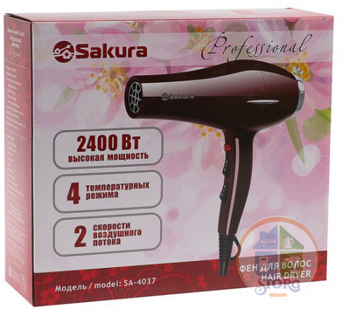 Фен для волос SAKURA SA-4037R Professional, 2400Вт, 4 темп.режима, 2 скорости