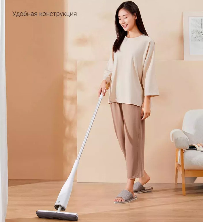 Швабра Xiaomi Blue Fish Squeezing Water Sponge Mop (PU03A) PVA‑губка, вращение на 360°, отжим (white Швабра Xiaomi Blue Fish Squeezing Water Sponge Mop (PU03A) PVA‑губка, вращение на 360°, отжим (white