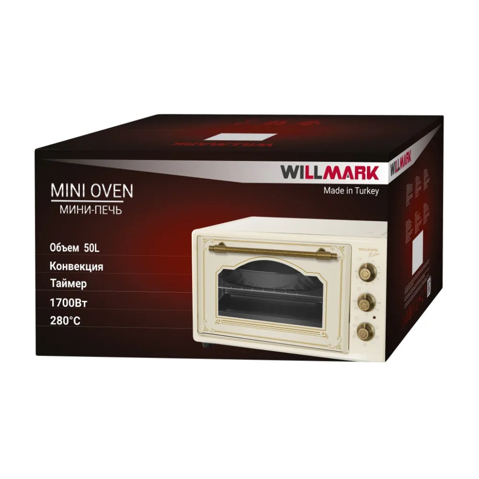 Духовой шкаф WILLMARK WOF-505BR, 50л,конвекция,эмал.внутр.поверх,лампа,таймер, ретро беж., 1700Вт