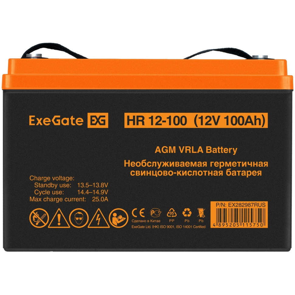 Аккумулятор AGM ExeGate EX282987RUS HR 12-100 (12V 100Ah, под болт М6)