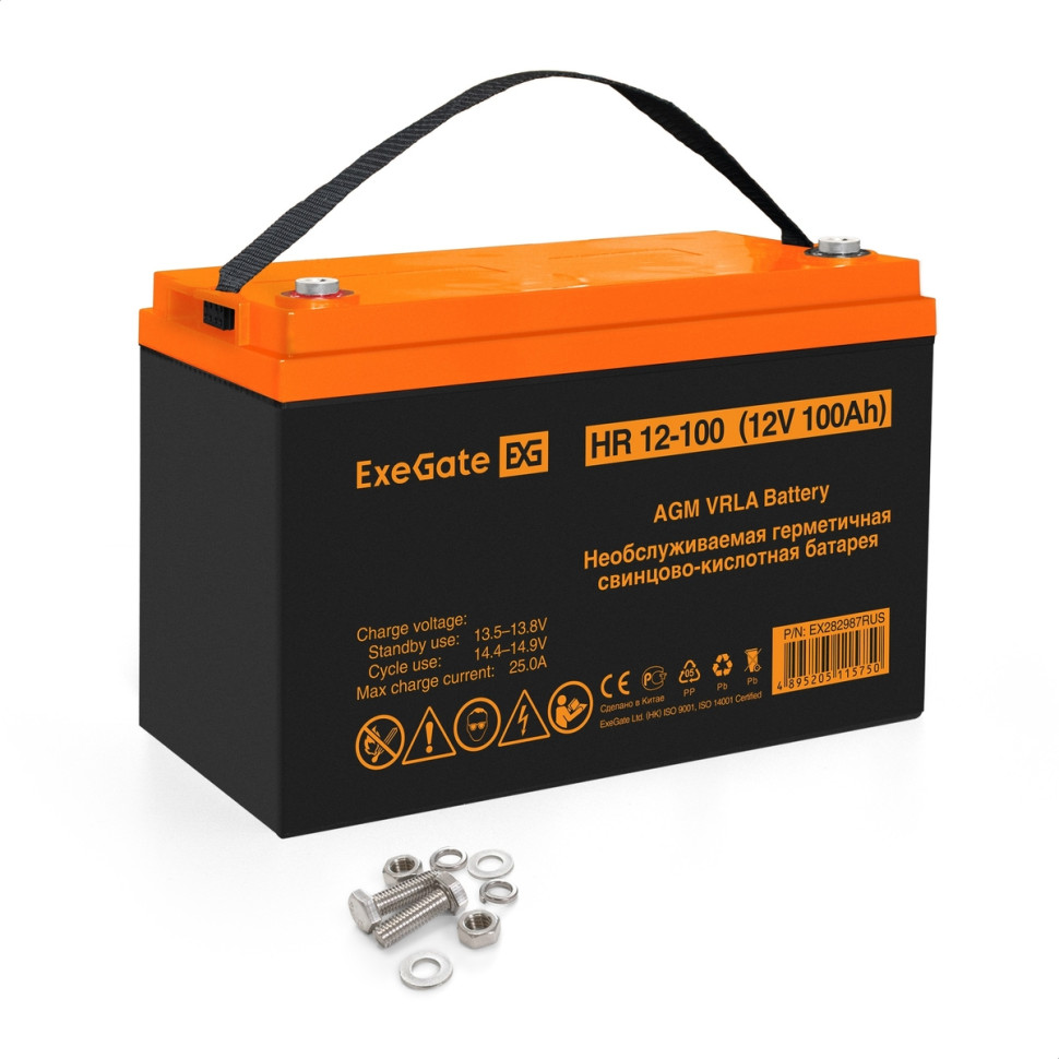 Аккумулятор AGM ExeGate EX282987RUS HR 12-100 (12V 100Ah, под болт М6)