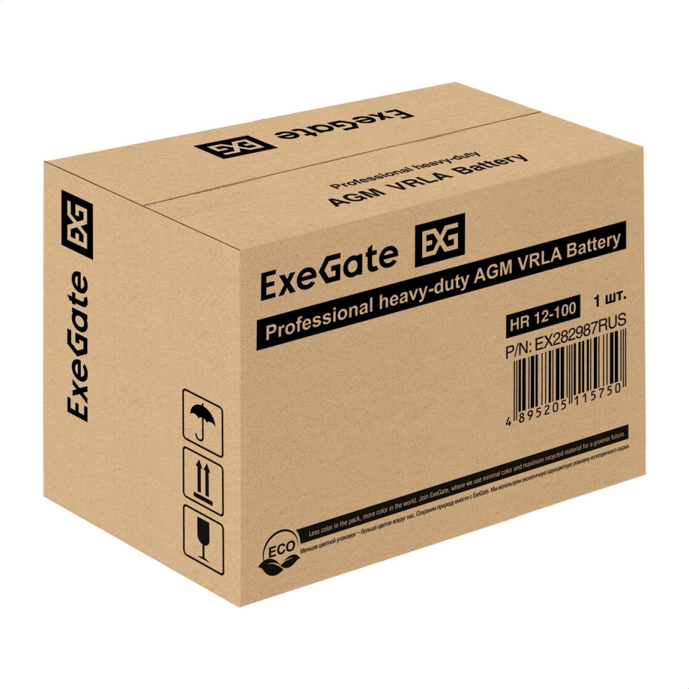 Аккумулятор AGM ExeGate EX282987RUS HR 12-100 (12V 100Ah, под болт М6)