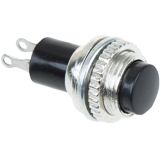 Выключатель-кнопка REXANT металл 220V 2А (2с) (ON)-OFF O10.2 черная  Mini  (RWD-213)