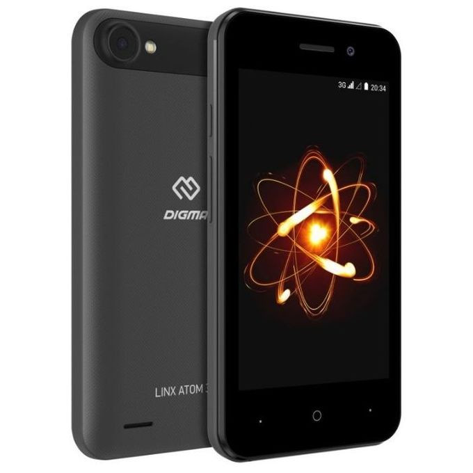 Смартфон Digma Linx Atom Black (1062954), 3G, 4,0" TN (800x480), проц 4х1.3GHz, And 8.1, 512Mb/4Gb, 2MP/0.3MP, 1200 mAh, 2 Sim