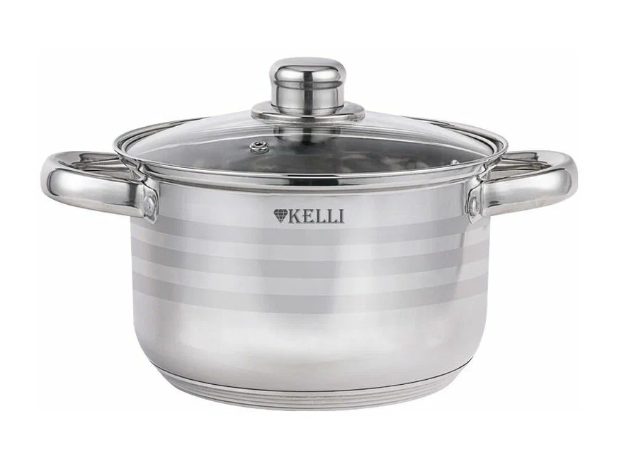 Кастрюля из нержавеющей стали KELLI KL-4293-22 (Объем 4,5л; диаметр 22см; антипригарное покрытие)