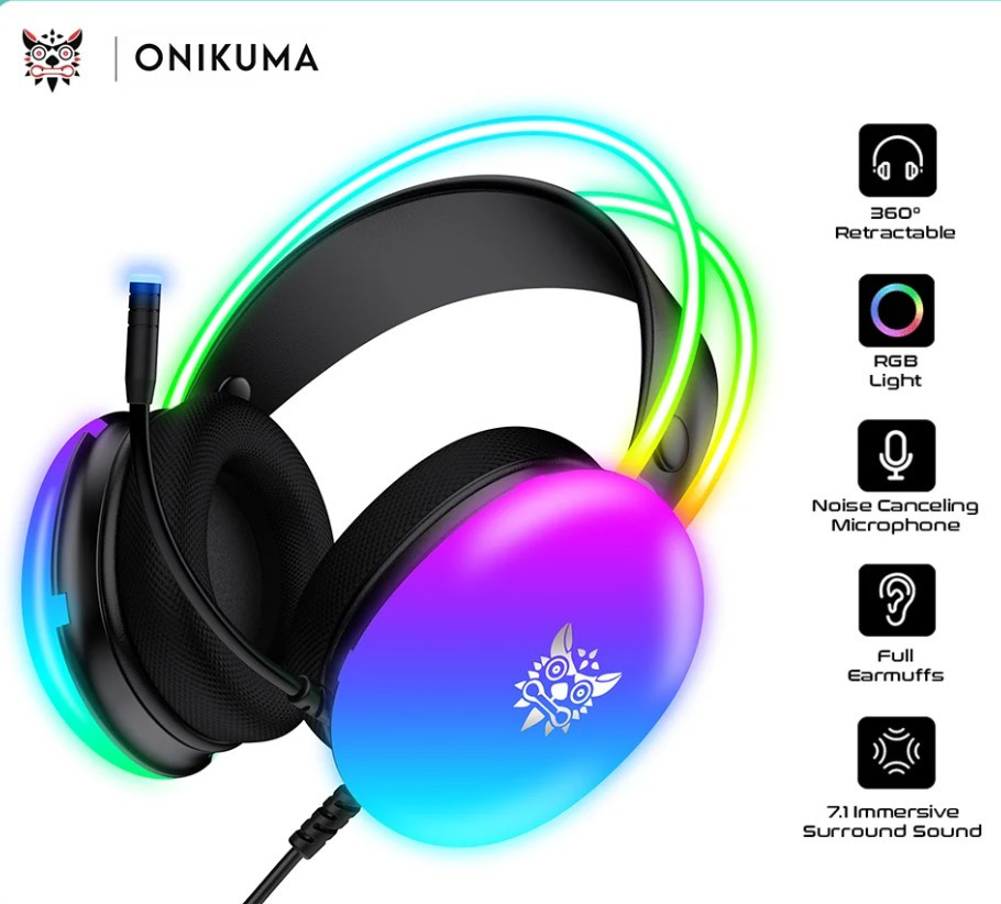 Проводные игровые наушники ONIKUMA X25 Grey RGB, микрофон ,шумоподавлением для ПК/PS/XBOX