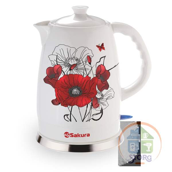 Чайник электрический SAKURA SA-2028M (Белый; Объем 2л; Мощность 1500Вт; Керамика; Нагр.эл.диск)