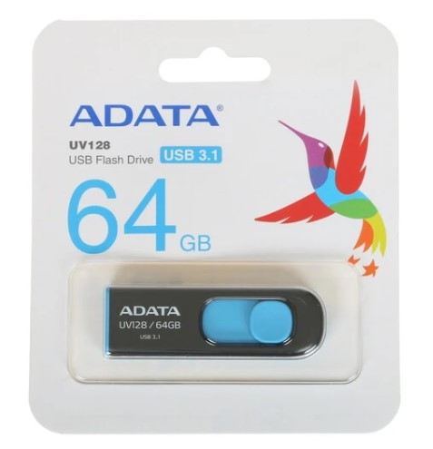 USB-флешка A-DATA AUV128-64G-RBE 64GB UV128, USB 3.0, черный/синий