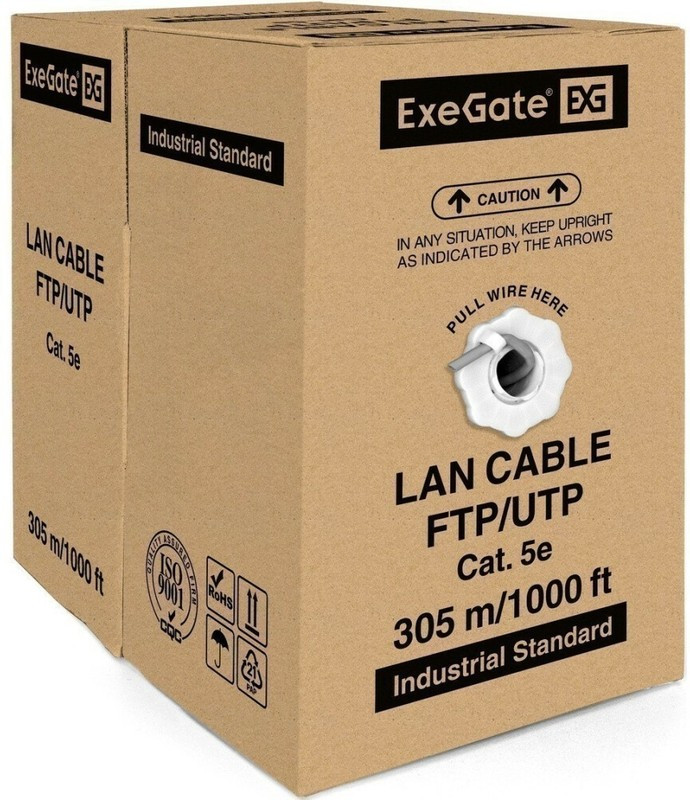 Кабель Exegate UTP EX264556RUS 4 пары кат.5e Exegate чистая 100% медь, бухта 305м, серый, PVC Кабель Exegate UTP EX264556RUS 4 пары кат.5e Exegate чистая 100% медь, бухта 305м, серый, PVC