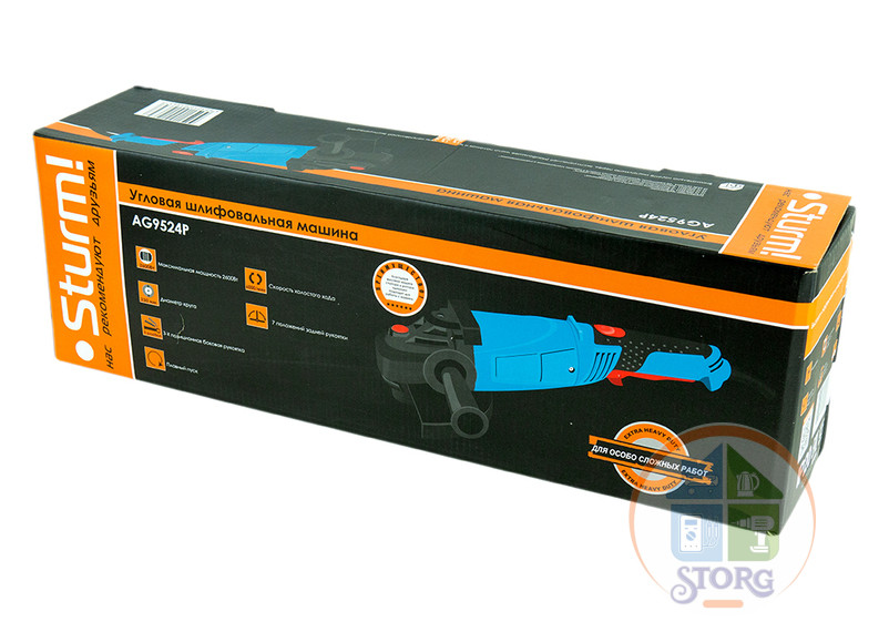 Машина угловая шлифовальная Sturm! ПРОФИ AG9524P УШМ, 230мм, 2600Вт, антивибр, ПОВЫШ ПЫЛЕЗАЩ, плавн