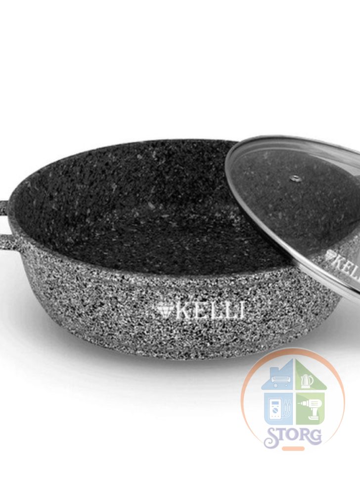 Сковорода-сотейник KELLI KL-4021-24 (Объем 3л; алюминевая; антипригарное мраморное покрытие)