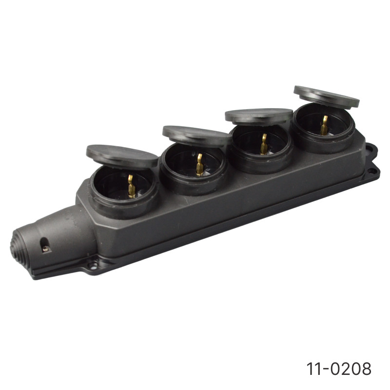 Колодка электрическая YK404P четверная каучуковая с заземлением 250V/16A IP44 (черный) (4шт) Колодка электрическая YK404P четверная каучуковая с заземлением 250V/16A IP44 (черный) (4шт)