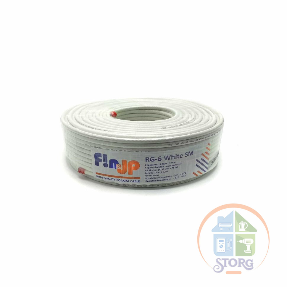 Кабель коаксиальный Finmark Fin&Up RG-6 белый 100м бухта