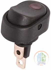 Выключатель клавишный 12V 30А (3с) ON-OFF черный ОВАЛ с красной подсветкой  REXANT