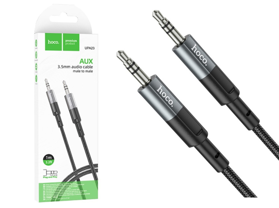 AUX Аудио-Кабель HOCO UPA23 3.5 mm jack - 3.5 mm jack/ 1m/ Нейлон/ Metal gray AUX Аудио-Кабель HOCO UPA23 3.5 mm jack - 3.5 mm jack/ 1m/ Нейлон/ Metal gray