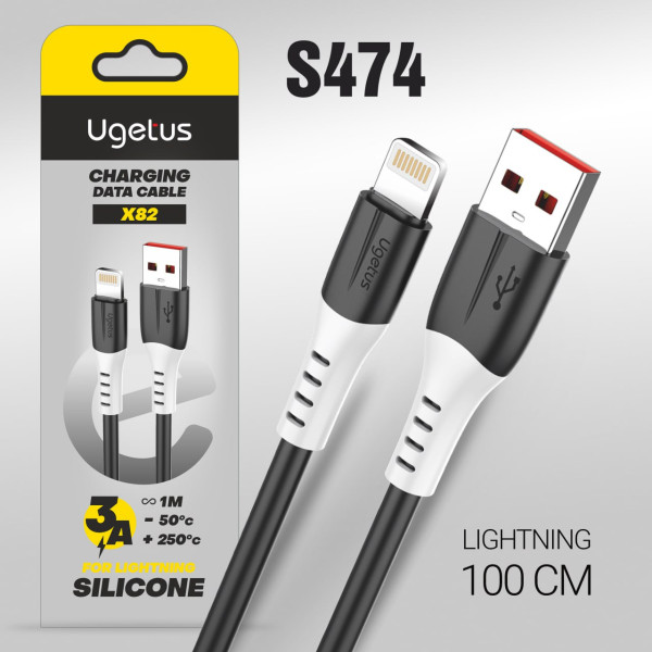 Кабель USB Silicone UGETUS X82 Lightning силиконовый 1000mm (Black) 10pcs