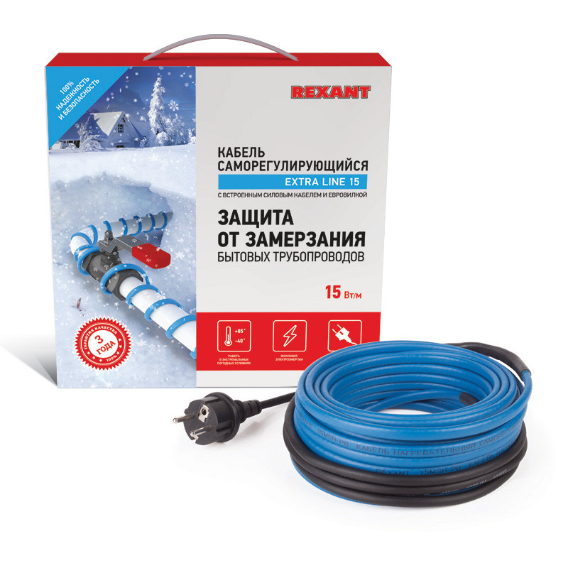 Греющий саморегулирующийся кабель REXANT на трубу 15MSR-PB 6M (6м/90Вт) Греющий саморегулирующийся кабель REXANT на трубу 15MSR-PB 6M (6м/90Вт)